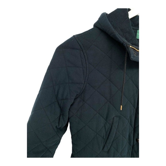 Ralph Lauren Womens Coat Large Black Quilted Pockets Zip Hoodie L - Picture 4 of 9